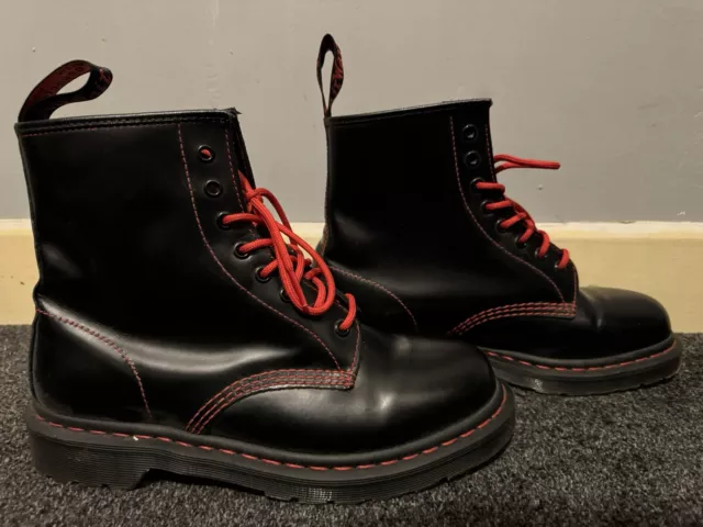DR.MARTENS BOOTS 1460 Red Stitch Lace Up Boots Leather Black Size UK 8 ...