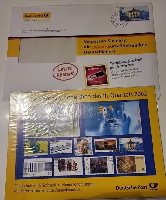 2002 Briefmarken BRD Alle Sonderpostwertzeichen des  III. Quartals OVP