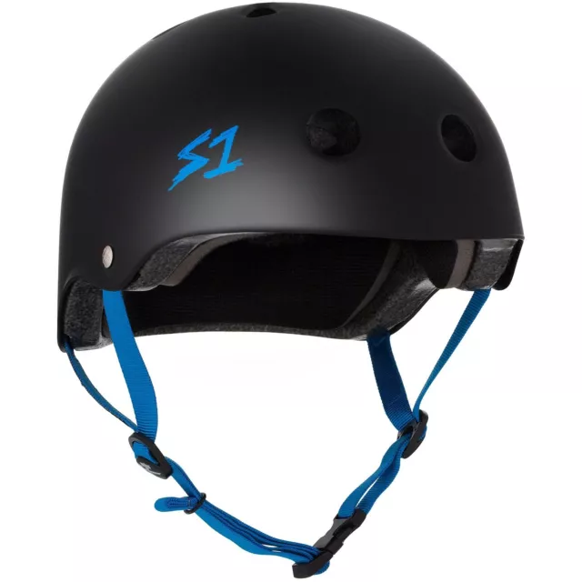 S1 S-One Lifer Helmet Black Matte / Cyan Straps Skate Skateboard Helmet Aust Bic