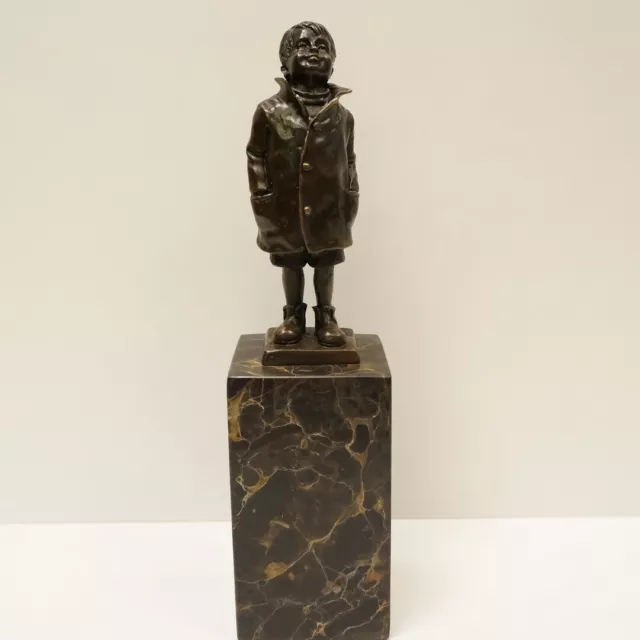 Signed Bronze Art Deco Style Art Nouveau Style Boy Sculpture Statue