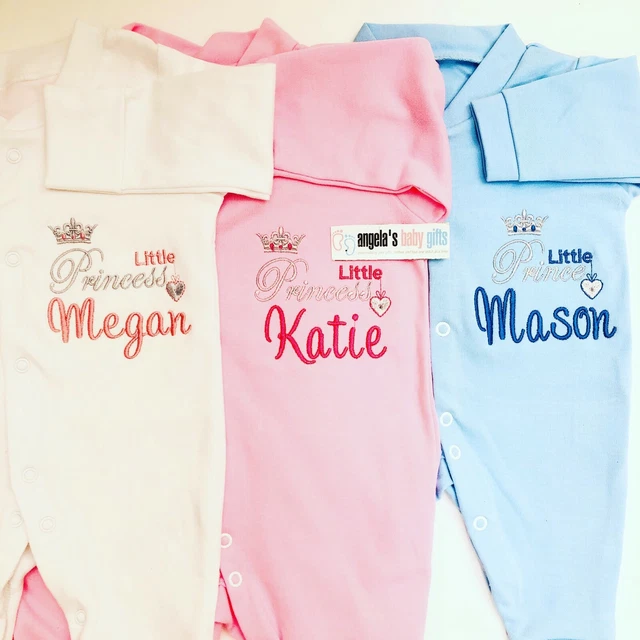 Personalised Little Prince / Princess Name Baby Grow Gift Newborn Girl Boy