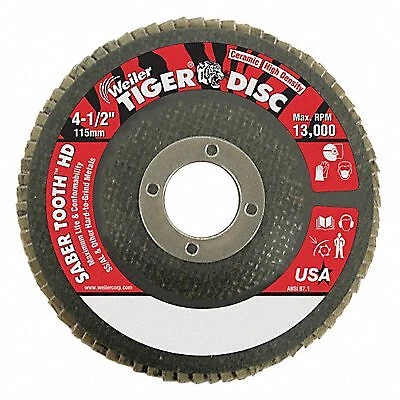 Weiler Flap Disc: Type 27, 4 1/2 in x 7/8 in, Ceramic, 80 Grit, Phenolic Bk,