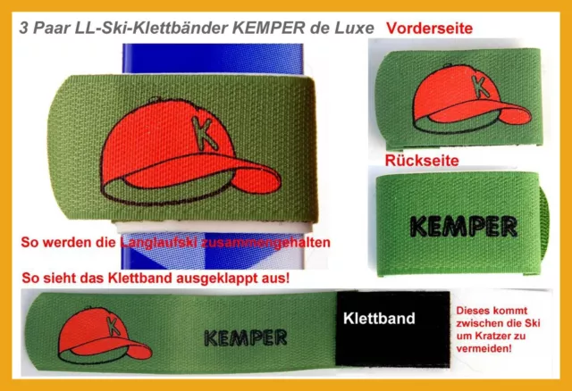 3 Paar LANGLAUF-SKI-KLETTBÄNDER KEMPER de Luxe, Skihalter   --NEU--