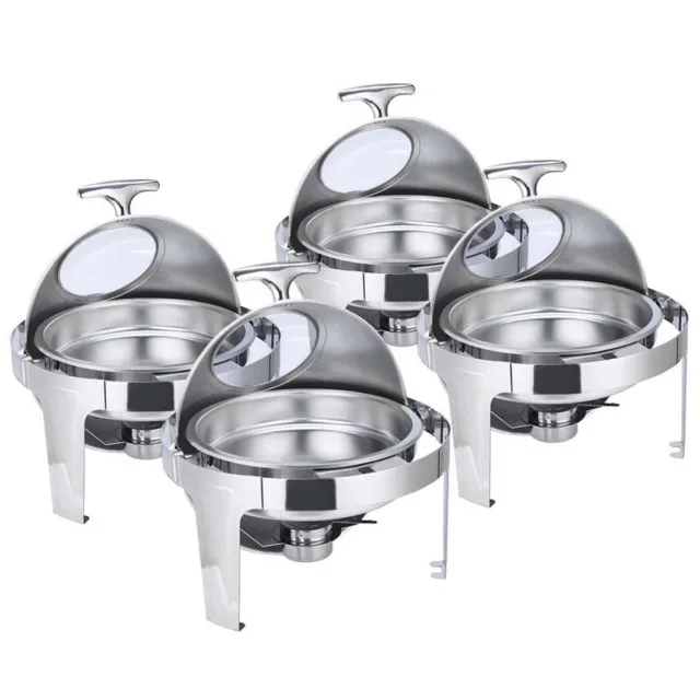 SOGA 4X 6L Round Stainless Steel Chafing Dish with Glass Roll Top