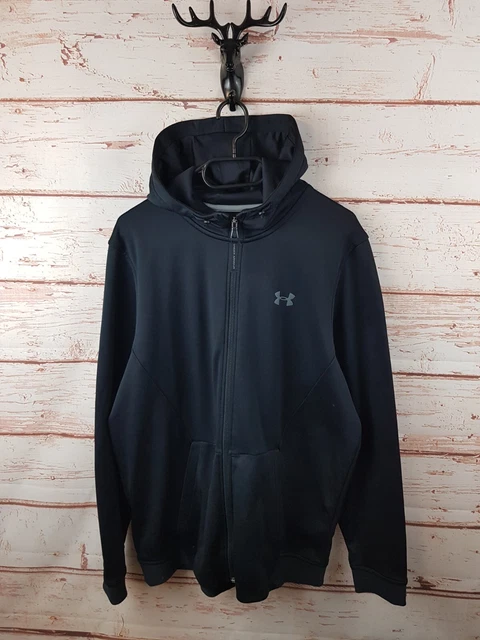 Felpa con cappuccio Under Armour da uomo grande nera cerniera intera Coldgear sciolta all'esterno