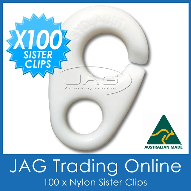 100 x NYLON SISTER CLIPS - Boat/Yacht/Sailing/Marine/Nautica/Flag/Pennant Staff