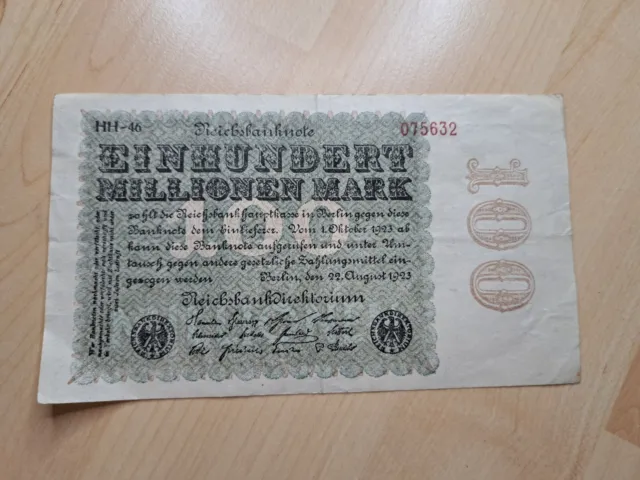100 Millionen Reichsmark Reichsbanknote Berlin German Empire Hyperinflation 1923