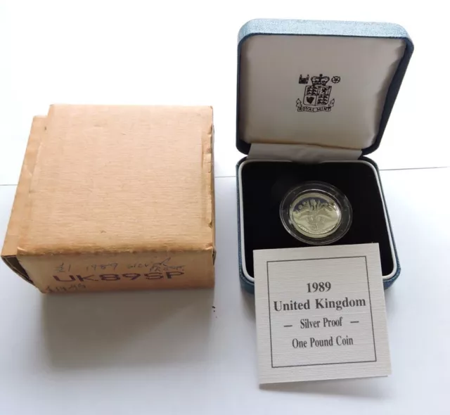 1989 Royal Mint Silver Proof £1 Scottish Thistle Cased With COA And Outer