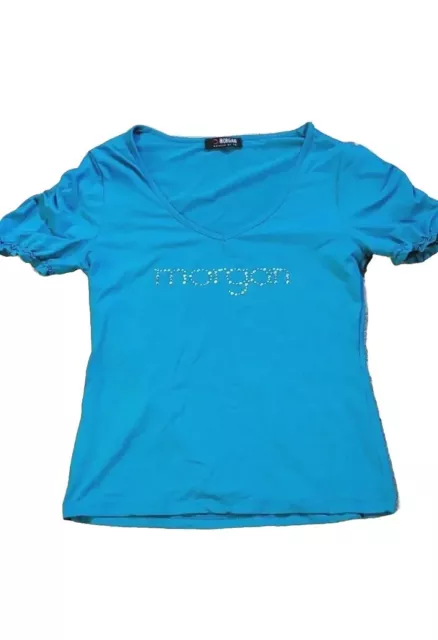 Sympa Tee-Shirt Haut Pour Femmes  Marque Morgan Taille L Bleu Turquoise Neuf 2