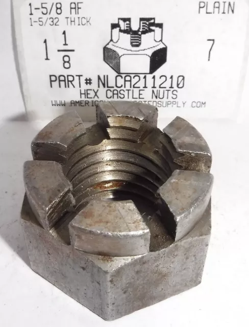 1-1/8-7 Hex Castle Nut Steel Plain 1-5/8 Af X 1.16 Th  (2)