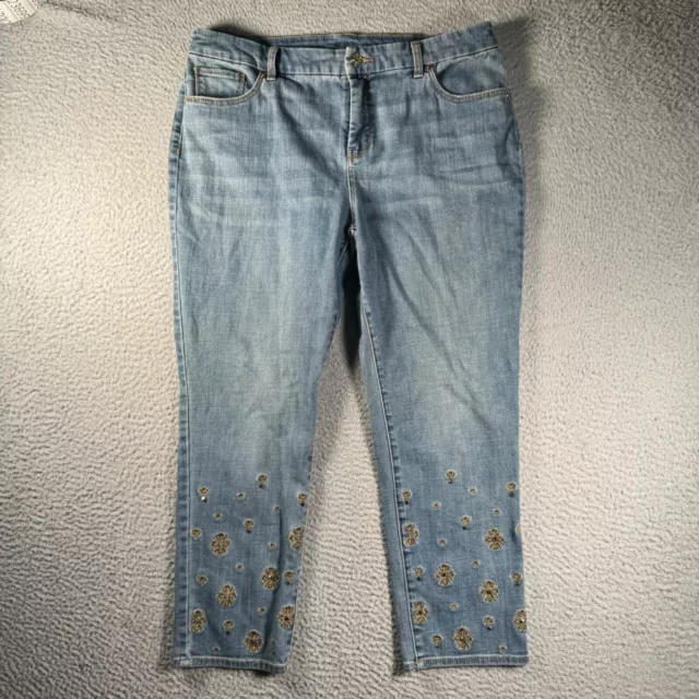 Chicos Pants Womens 1.5 Petite Blue Denim Capri Casual Pockets Ladies 34x24
