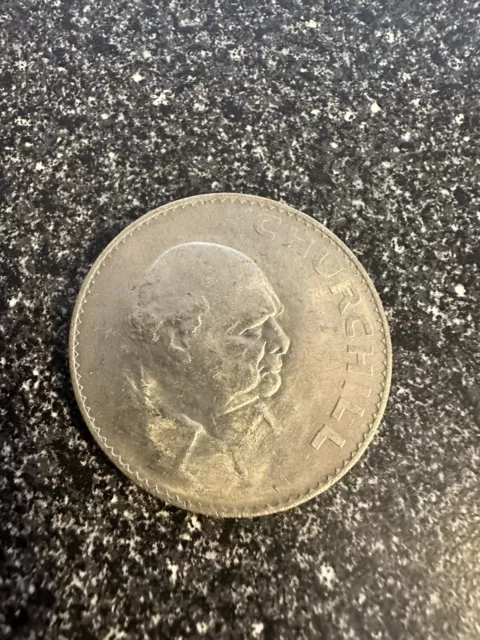 1965 1 Crown Coin Featuring Queen Elizabeth & Winston Churchill