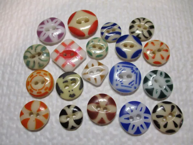 Great Lot Of 19 Antique China Stencil Buttons