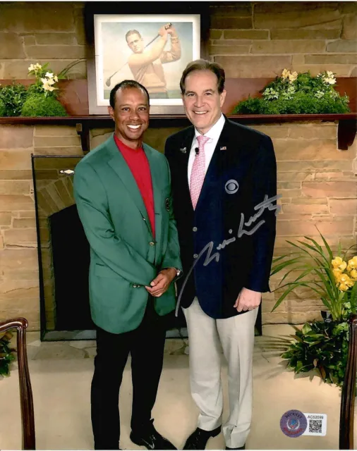 PGA Golf Masters Sportscaster Jim Nantz Autographed W/Tiger Woods 8x10 Beckett