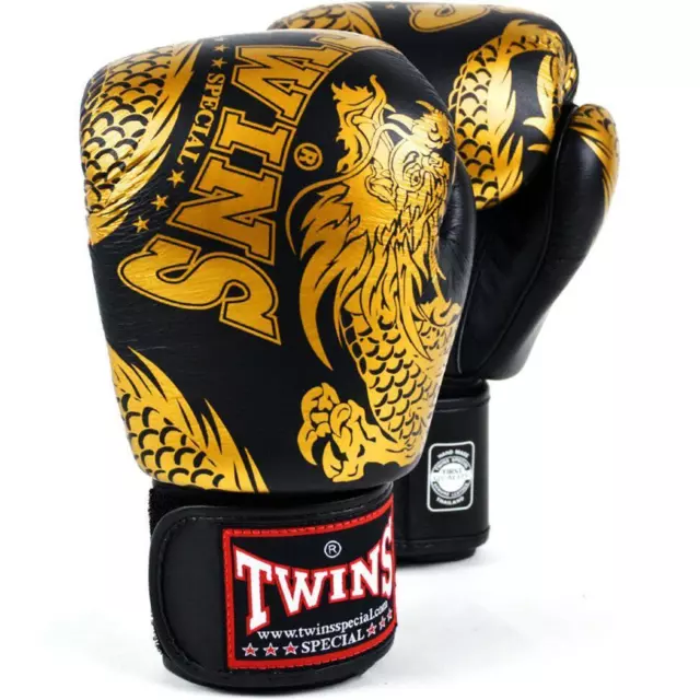 Twins Special Flying Dragon Gold/Black Boxing Gloves Muay Thai MMA Kickboxing