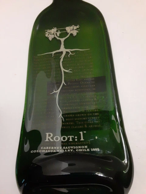 Flat13" Glass Cheese Tray Wine Bottle Root:1 green glass Cabernet Sauvignon