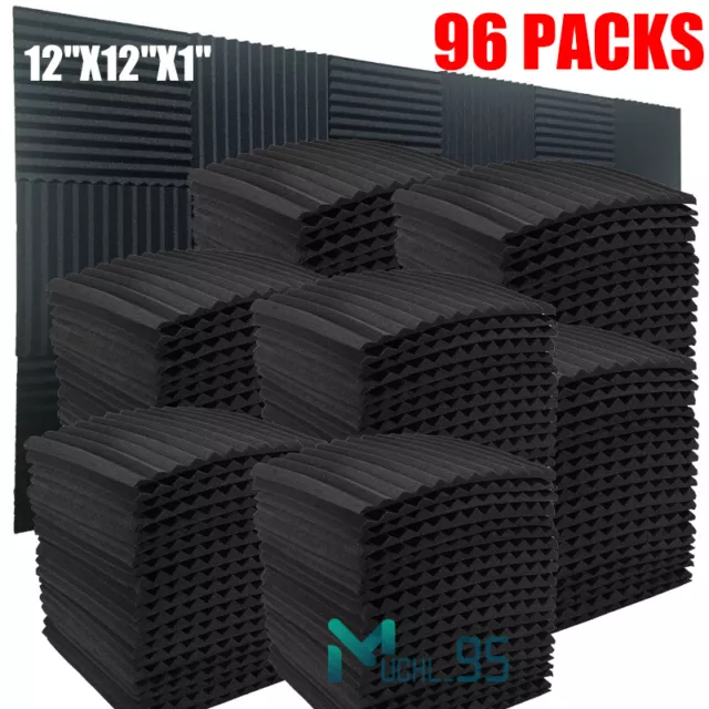 48 96 PACK 12"X12"X1" Acoustic Foam Panel Wedge Studio Soundproofing Wall Tiles