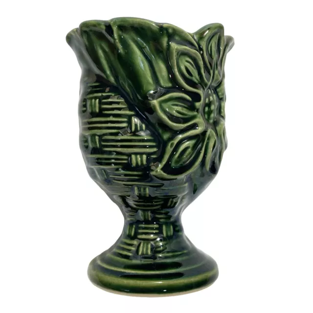 Vintage 1950s Beauce Canada Pottery Basketware Sunflower Goblet/Planter Green