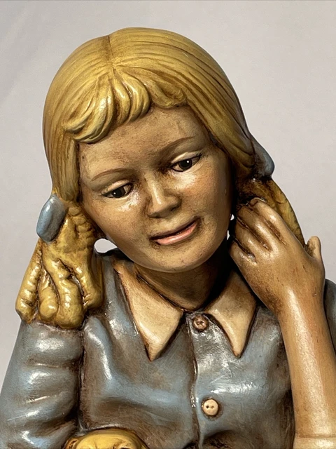 Vintage Holland Mold Girl Sitting On Tree Stump Holding Dog Puppy 1971 16” Tall 2