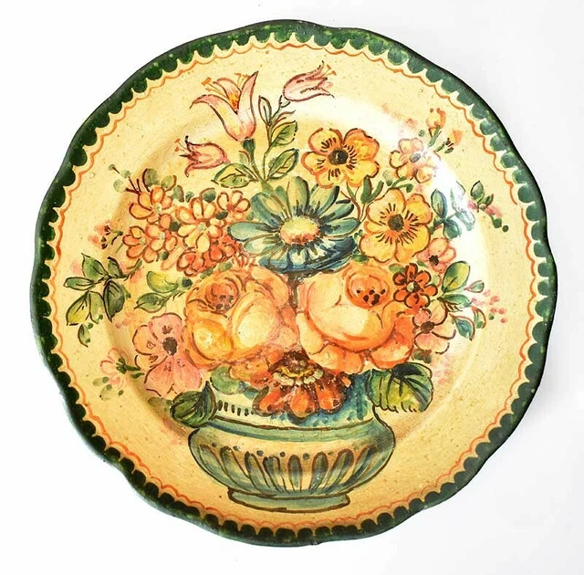 Antiguo plato de cerámica pintado a mano 25 cm