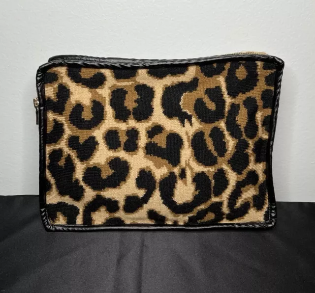 Chico's Leopard Print Travel Cosmetics Accessories Soft Bag 7.5”x10” Zip Pouch