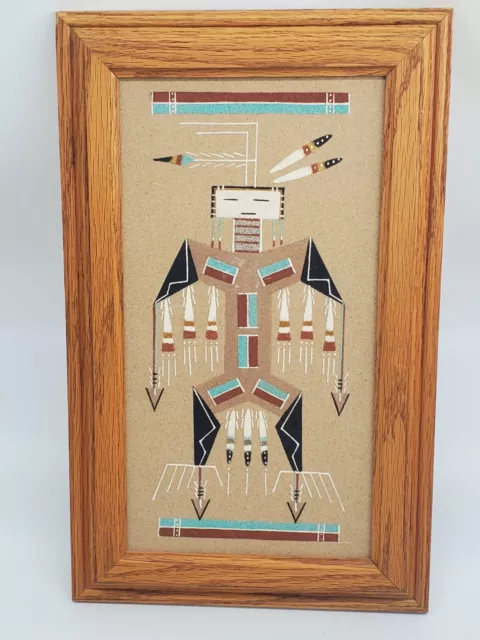 Native American Navajo Thunderbird Sand Art Signed L. Johnson Perfect condition