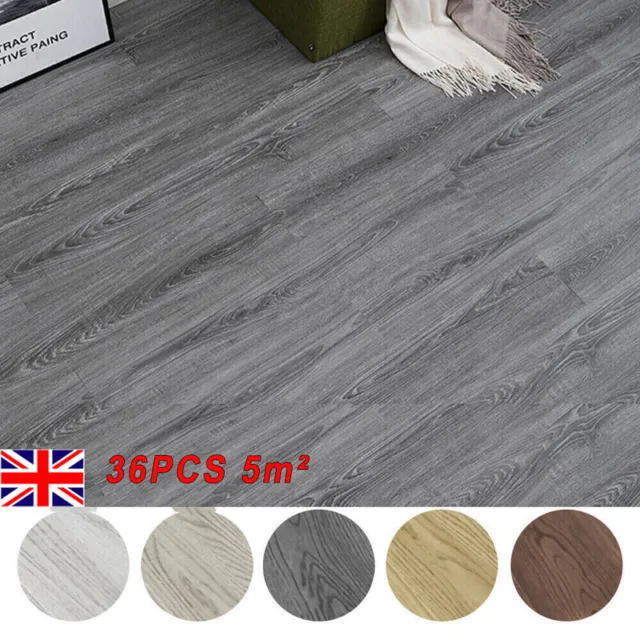 5.02m² PVC Vinyl Home Floor Tile Plank Advanced Dark Grey Wood Self adhesive