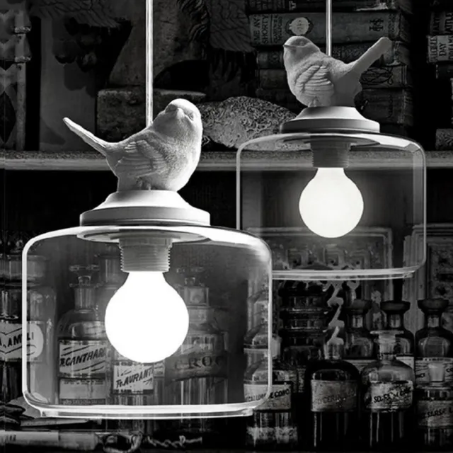 Vintage Classic DIY Big Ceiling Bird Lamp Light Glass Pendant Lighting Home