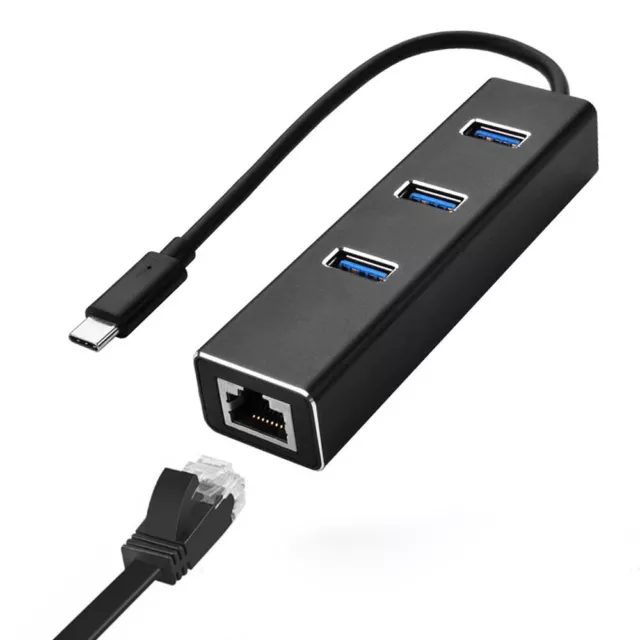 Adaptateur Gigabit USB Type C vers Ethernet Dongle RJ45 et 3 ports USB 3.0