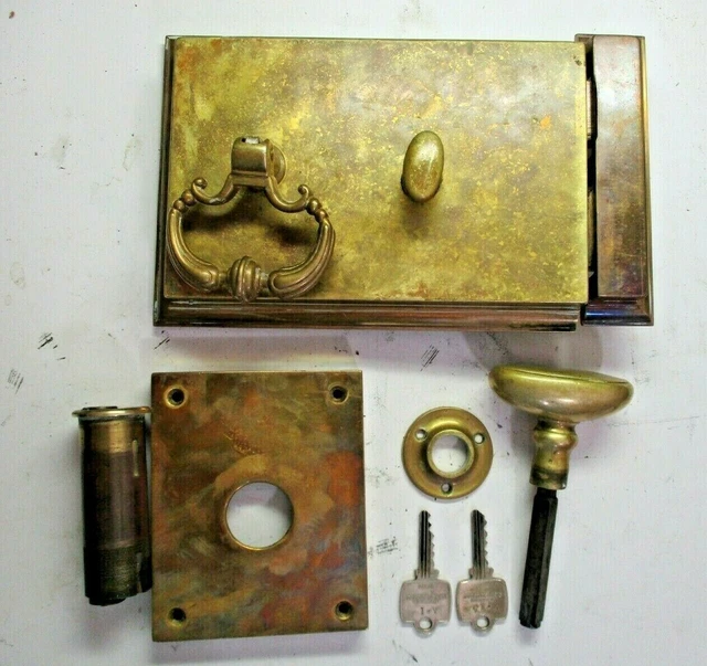 Georgian RH Cast Brass Push Button Surface Mount Entrance Door Lock Drop Handle