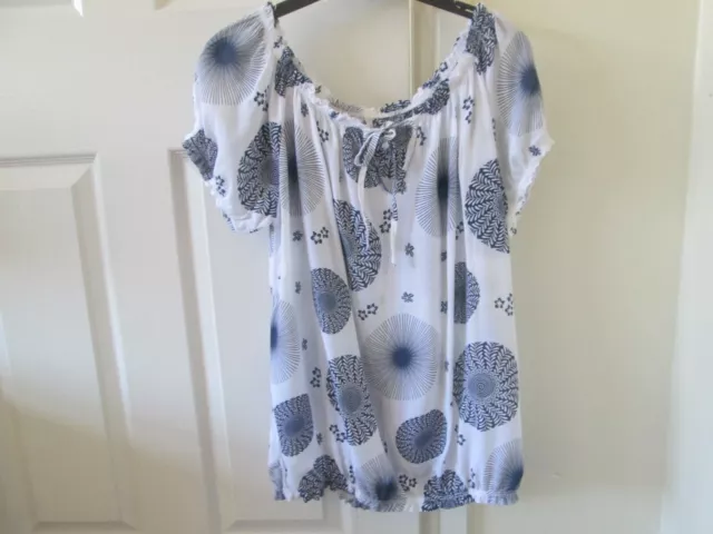 Made in Italy White & Navy Short Sleeved Gypsy Top Size 14