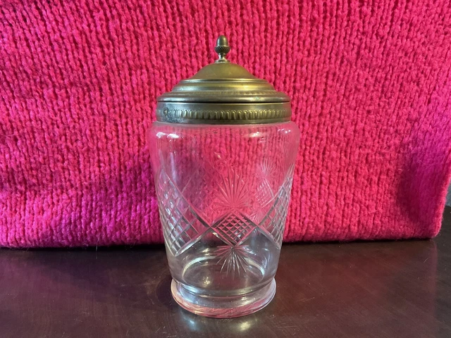bonbonnière ancienne verre couvercle laiton