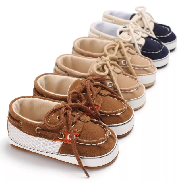 Newborn Baby Boys Pre Walker Crib Shoes Toddler First Soft Sole Trainers 0-18 M