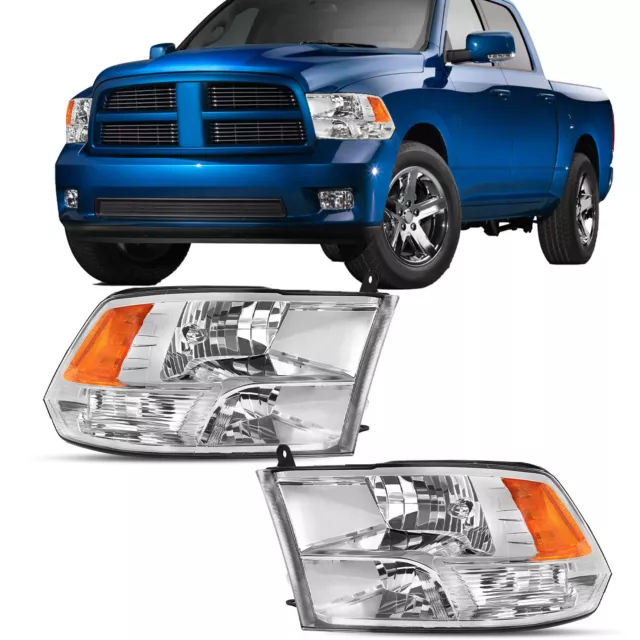 For 2009-2018 Dodge Ram 1500 2500 3500 Headlights lamps Quad Chrome lamps 09-18