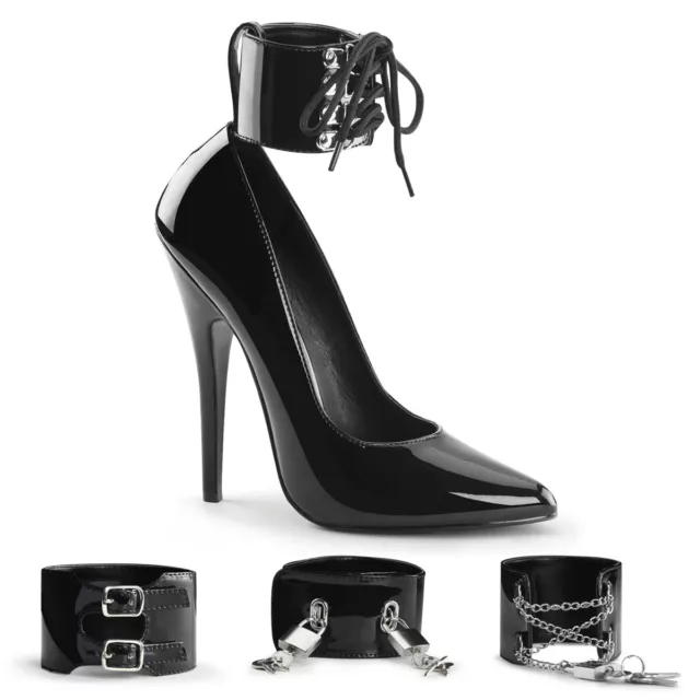 Domina-434 Devious décolleté donna tacchi alti 4 pezzi cinghia con lega nera vernice