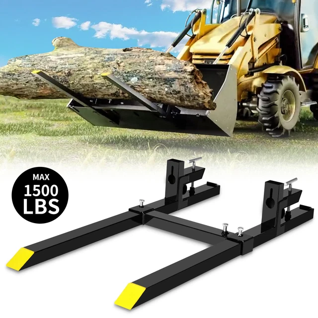 60" Clamp on Pallet Forks 1500lbs w/ Bar for Loader Bucket Skidsteer Tractor