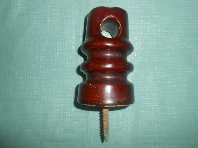 Large Vintage Ceramic Electric Screw Pin Porcelain Insulator ~ Brown Glaze