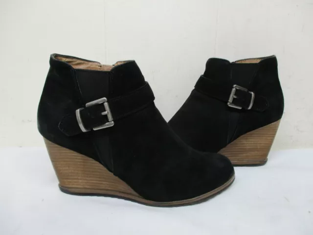 Caslon Black Nubuck Leather Zip High Wedge Heel Ankle Boots Womens Size 39 EUR