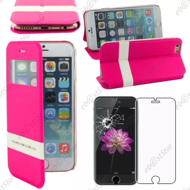 Accessoire Housse Coque Etui S-View Flip Cover Rose Apple iPhone 6 4,7" + Verre