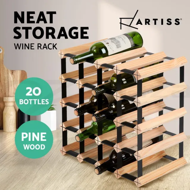 Artiss 20 Bottle Timber Wine Rack Wooden Storage System Cellar Organiser Stand