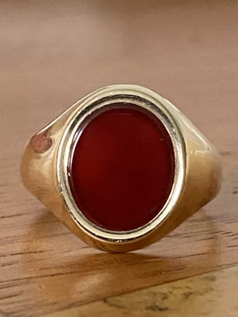 Gents 9ct Gold & Carnelian Signet Ring ~  Size O.5 ~ 4.6g ~ Birm 1968 ~ Fabulous