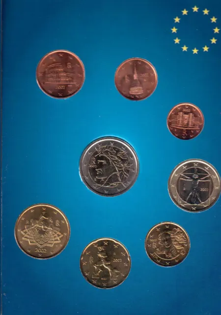 EURO KURSMÜNZENSATZ ITALIEN KMS 2002 ST/U BLISTER mit 2 € Münze Dante Alighieri
