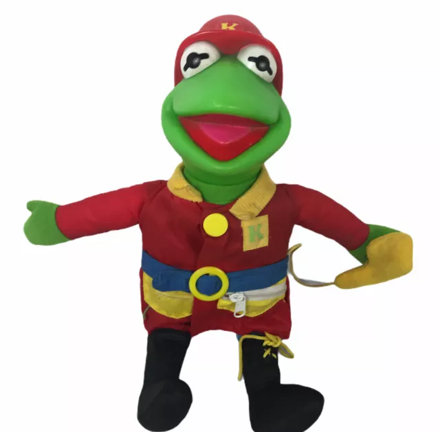 1990 Jim Henson Kermit the Frog Fireman Dress Me Plush Doll Teaches Mattel Arco