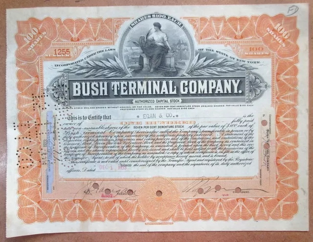 Bush Terminal Company 1933 Certificate for 100 Shares