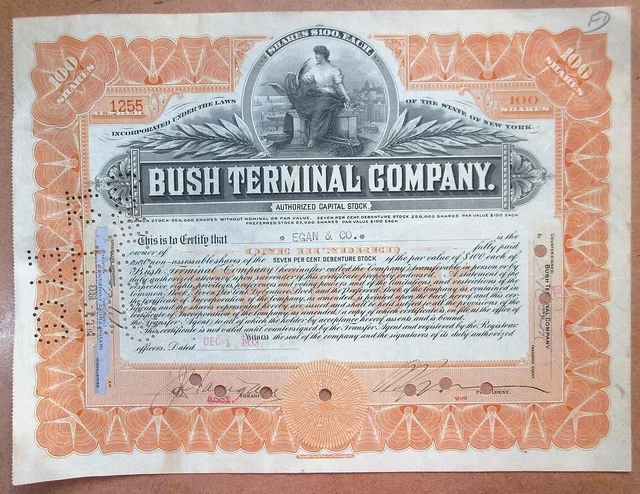 Bush Terminal Company 1933 Certificate for 100 Shares