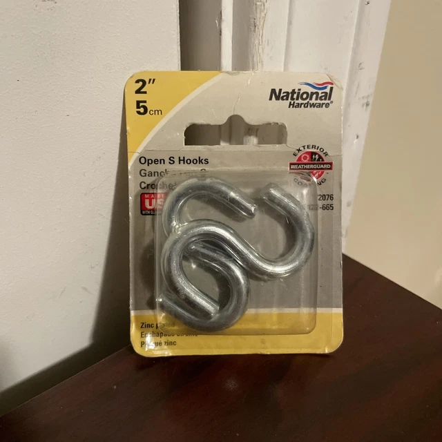 National Hardware 2”  N121-665 V2076 Open S Hooks in Zinc plated, 2 pack