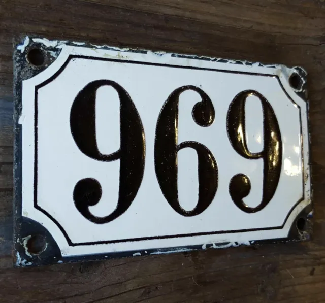 Vintage French enamel house number 968 for door gate wall street entry portal .
