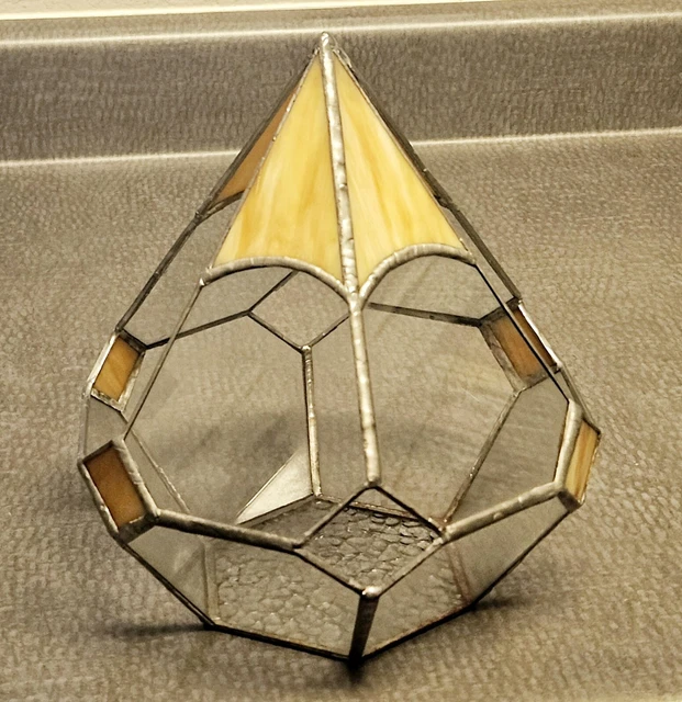 Vintage Geometric Diamond Stained Glass Terrarium 9.25"H x 8"W