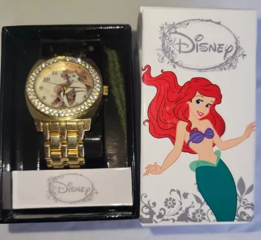 Ariel Disney Little Mermaid Ariel Princess Womens Gold Tone Stainless Watch NWB