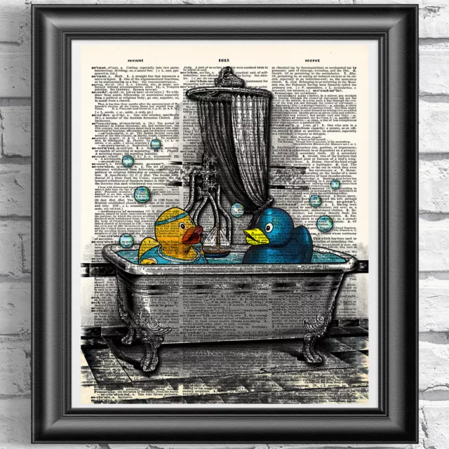 Rubber Ducks Art Print on Dictionary Book Page Wall Art Bathroom Decor Picture
